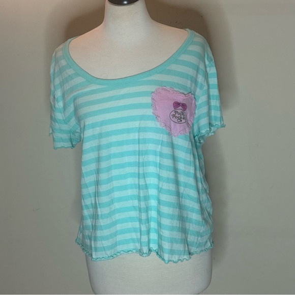 Polly Pocket Striped Lettuce Hem Girls Pocket T-Shirt - Picture 7 of 8